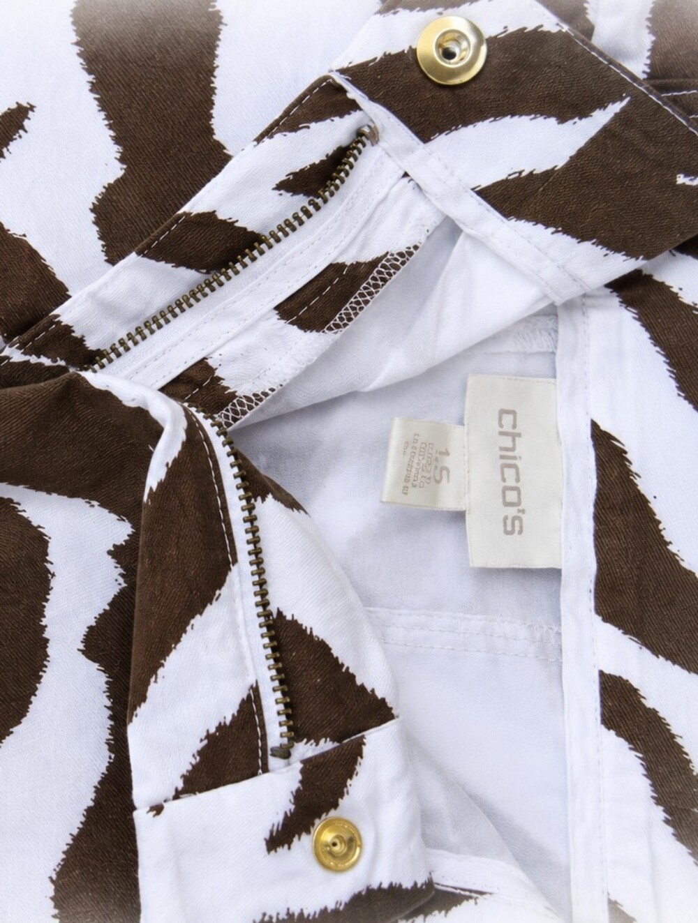 Chico’s Zebra Print Cargo Capri Pants Brown White Safari Y2K Size 1.5/10 - Picture 7 of 12